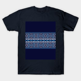 Native American Traditional Ethnic Tribal Geometric Navajo Blanket Motif Pattern Blue T-Shirt